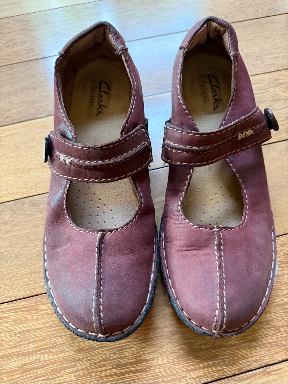 Clarks Burgundy Mary Jane Strap Shoes for Kids